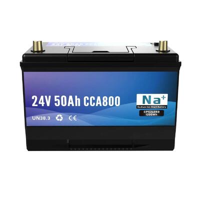 गुणवत्ता 24V 50Ah सोडियम-आयन बैटरी 800CCA ब्लूटूथ हाई वोल्टेज स्टार्ट और पावर बैटरी वाणिज्यिक ट्रकों के लिए इलेक्ट्रिक फोर्कलिफ्ट और समुद्री प्रणाली फैक्टरी