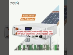 LiFePo4 रैक माउंट लिथियम बैटरी पैक 48V 51.2V 6000 चक्र जीवन संगत CAN